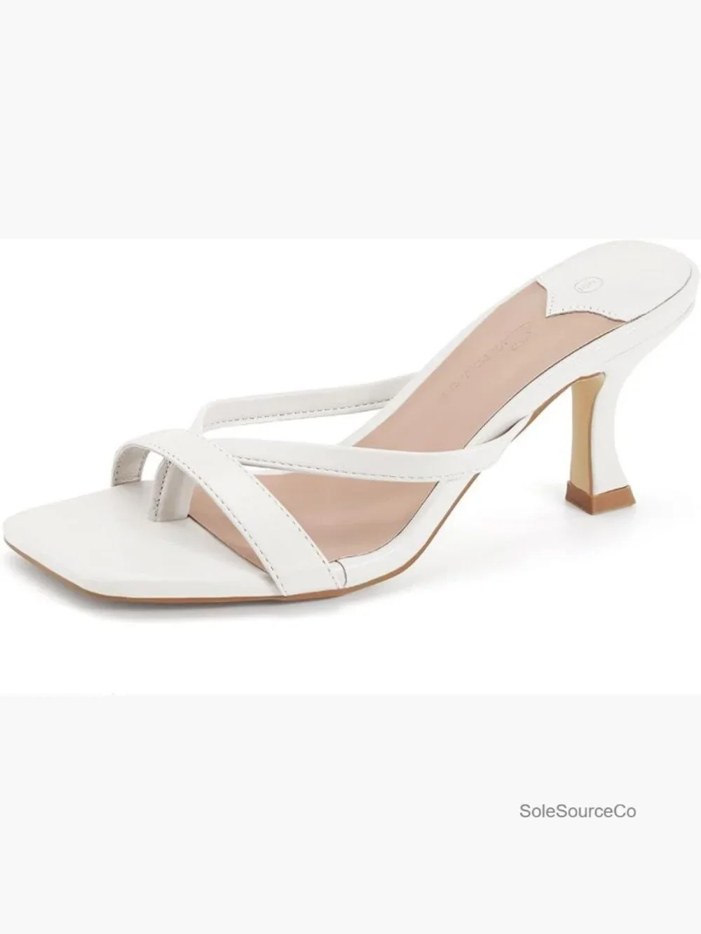 Square Open Toe Kitten Heel Slide Sandals Thong Backless Slip On Shoes